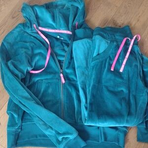 Juicy Couture Teal Velour Tracksuit with Pink Accents
